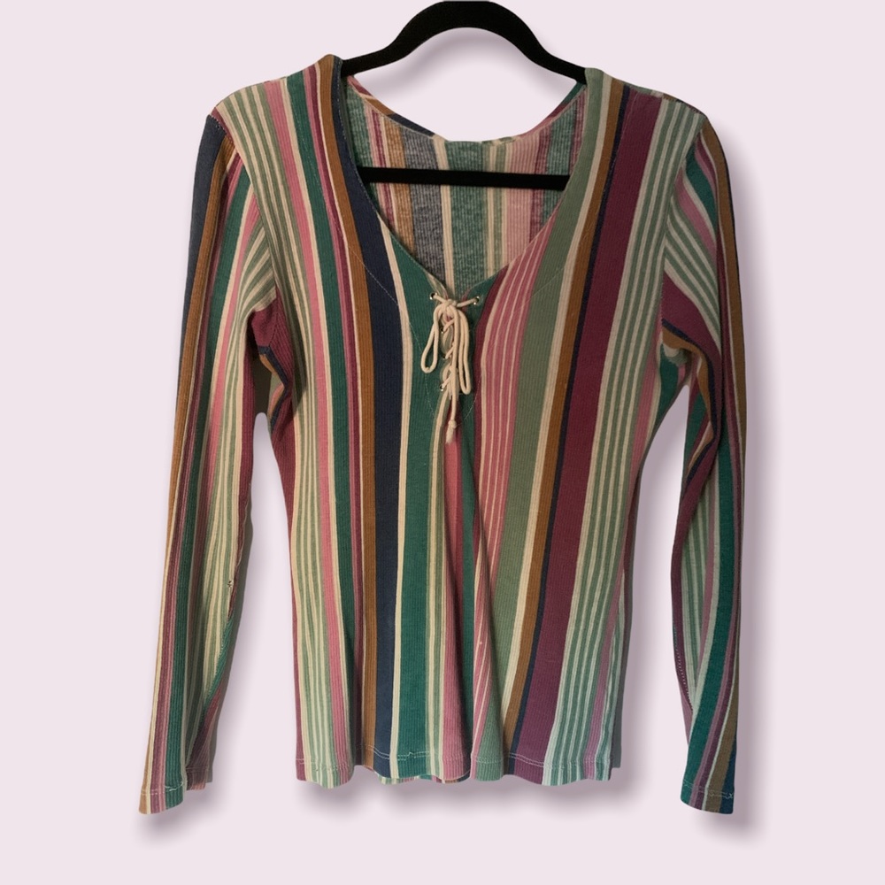 striped lace up long sleeve